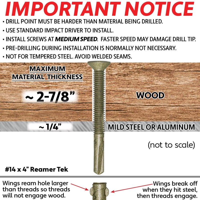 Jake Sales 14x4 Reamer Tek Torx/Star Head مسامير ذاتية الحفر من الخشب إلى المعدن - للأسطح المسطحة والمقطورات - رأس برغي T-30 Torx 5 رطل - عدد 118 براغي - Image 3